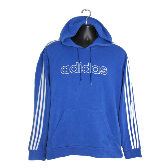 Adidas Men’s Blue Hoodie Pullover Size M Logo Front 3-Stripe Sleeve Sweatshirt - Picture 1 of 5